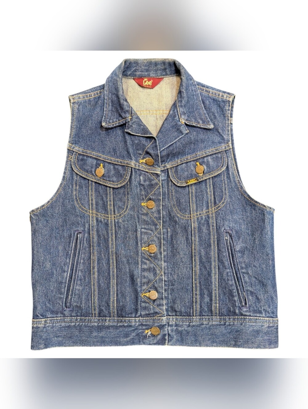 Vintage 80s Ms Lee Sleeveless Denim Tucker Vest Size Medium Western Biker Punk